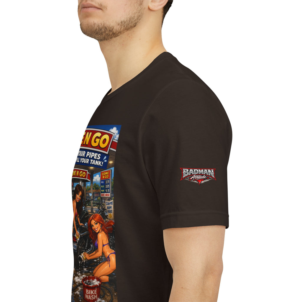“Come N Go” Retro Mechanic Artwork — Vintage Pinup Garage Tee