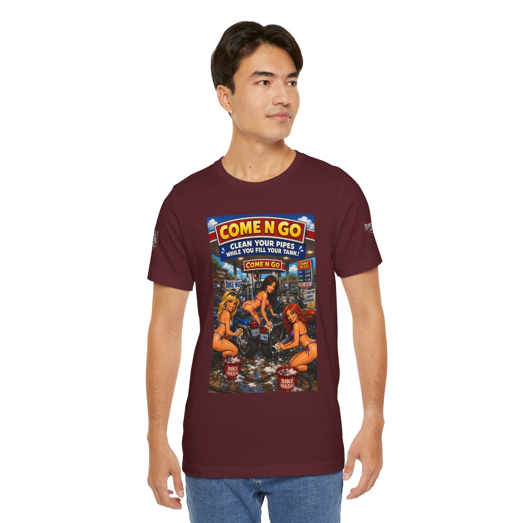 “Come N Go” Retro Mechanic Artwork — Vintage Pinup Garage Tee