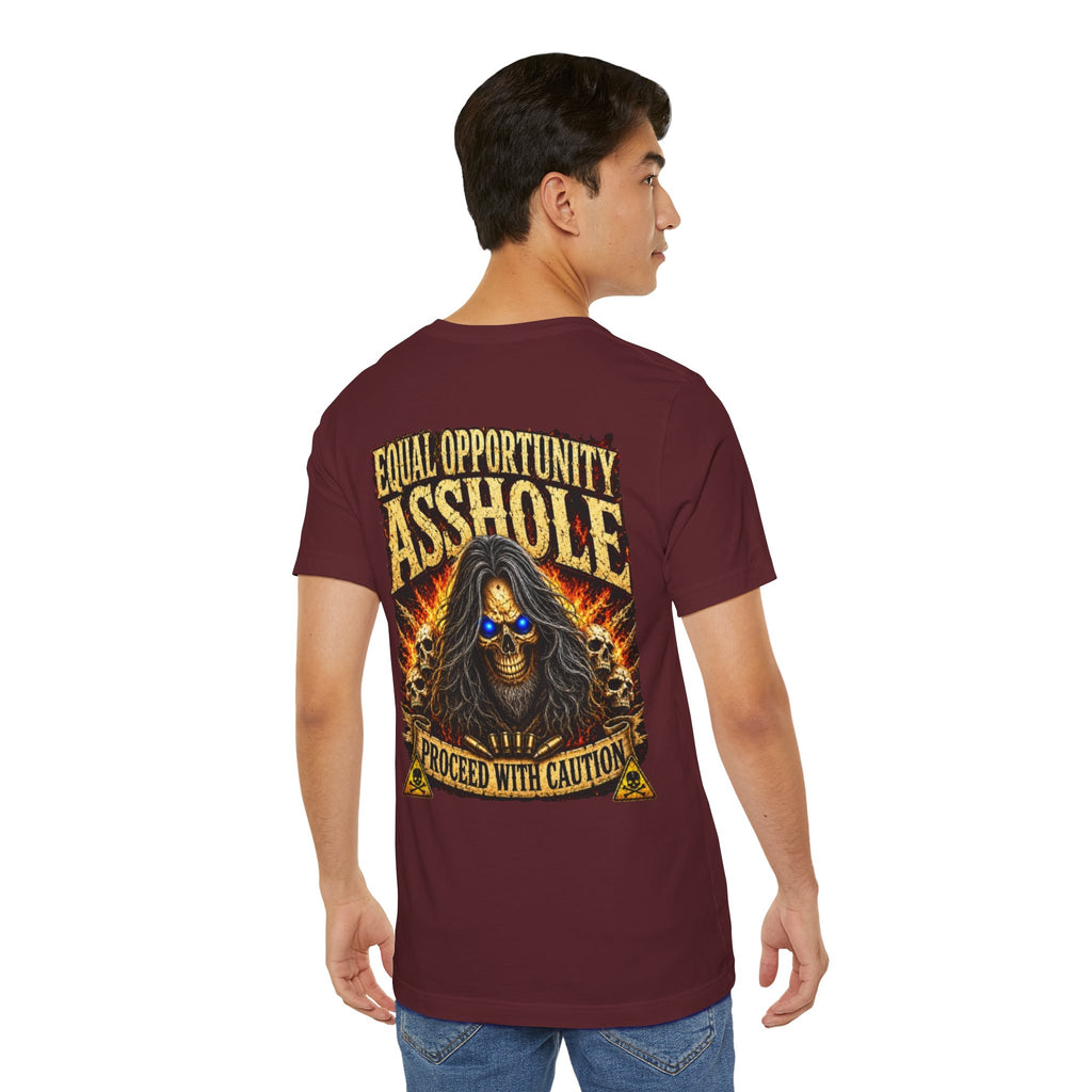 "Equal Opportunity Asshole" Graphic Tee with Skull & Flames (Proceed With Caution)