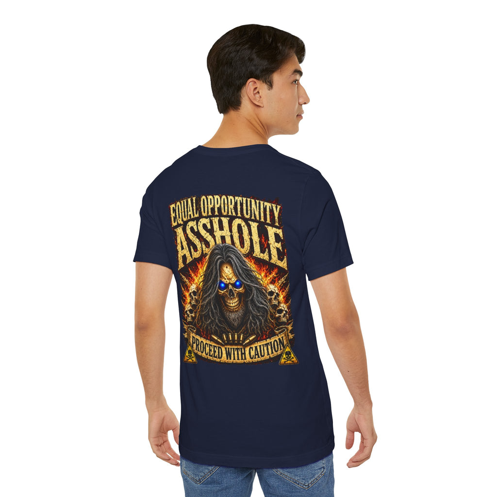 "Equal Opportunity Asshole" Graphic Tee with Skull & Flames (Proceed With Caution)