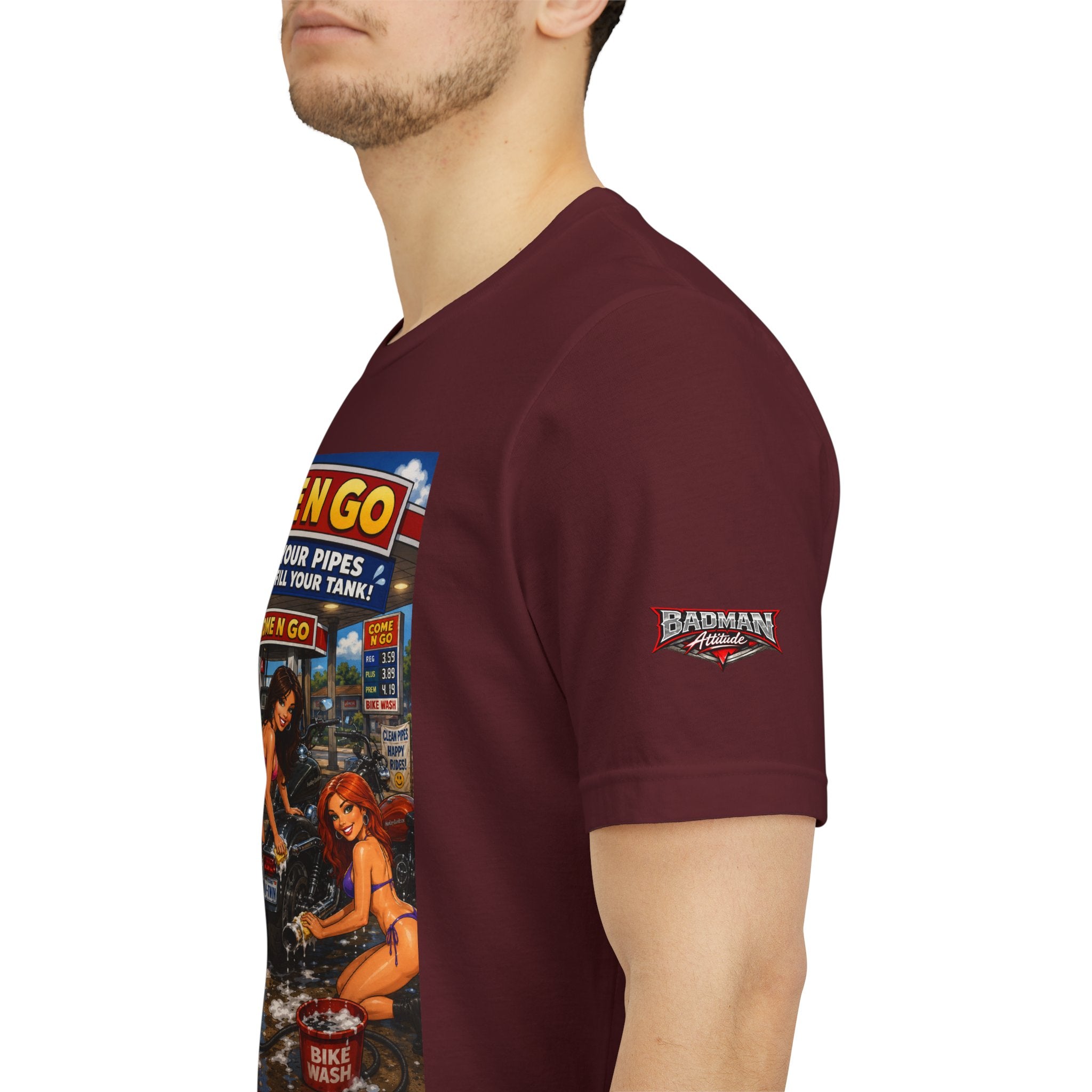 “Come N Go” Retro Mechanic Artwork — Vintage Pinup Garage Tee