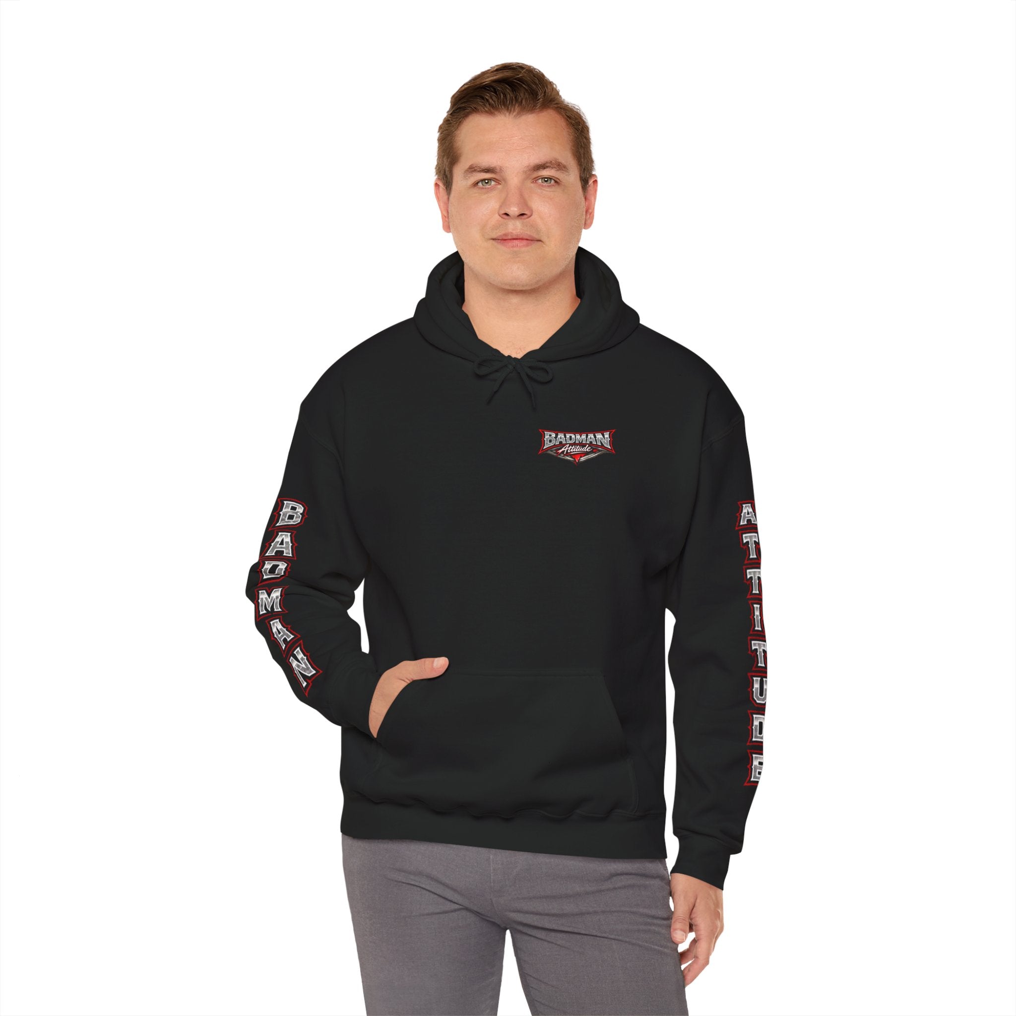 Badman Attitude Hoodie — Graphic Sleeve Logo Hooded Sweatshirt