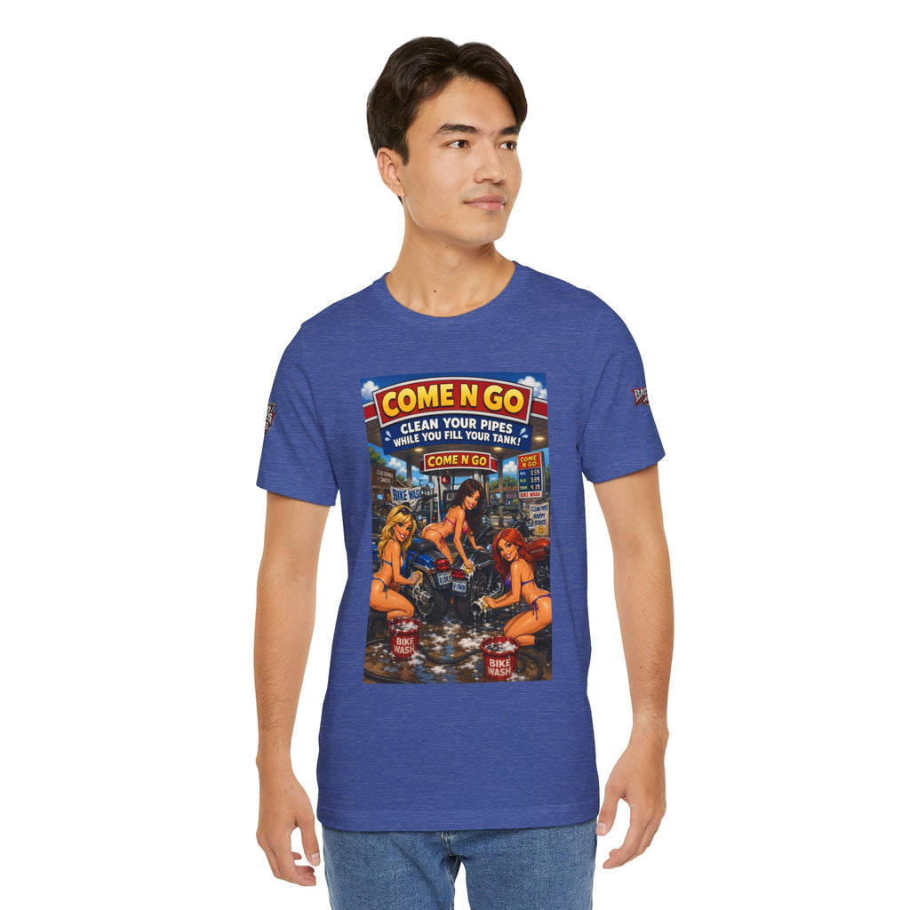 “Come N Go” Retro Mechanic Artwork — Vintage Pinup Garage Tee