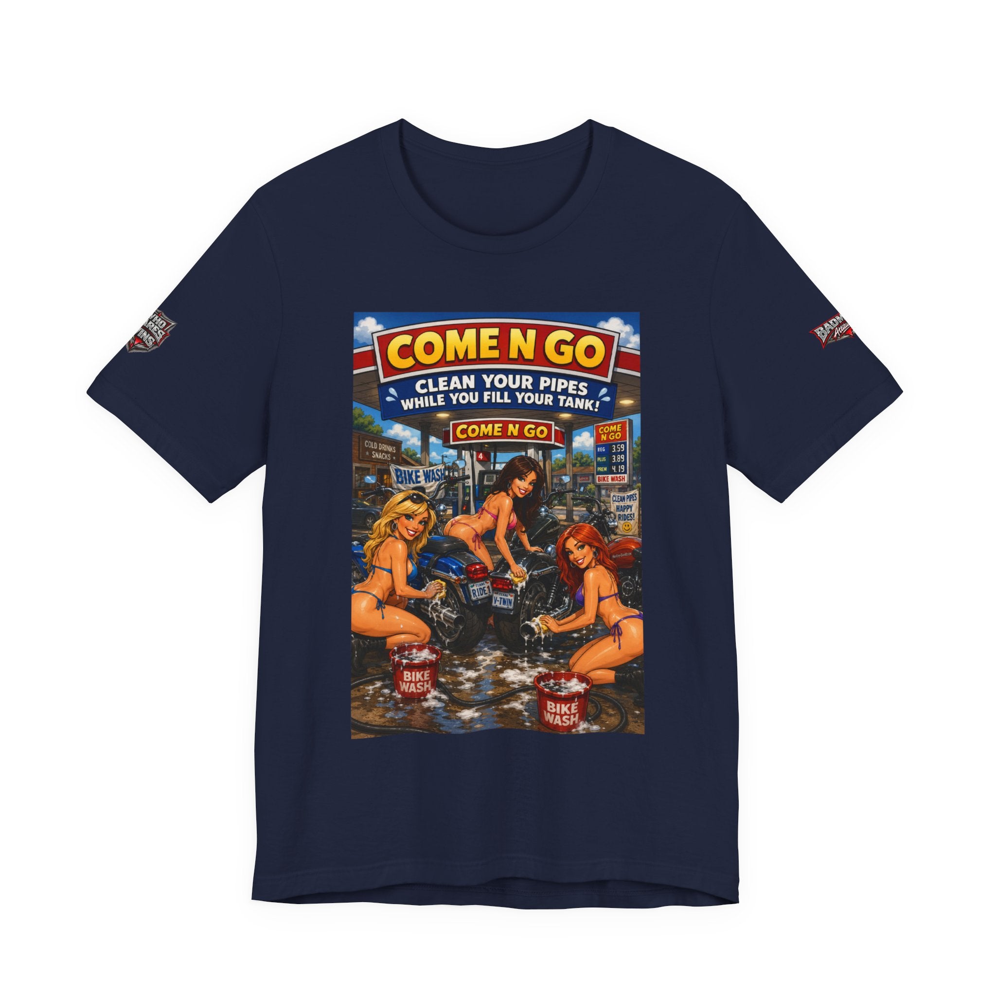 “Come N Go” Retro Mechanic Artwork — Vintage Pinup Garage Tee
