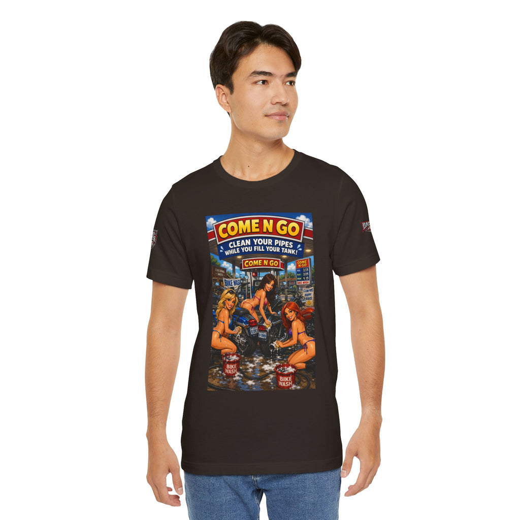 “Come N Go” Retro Mechanic Artwork — Vintage Pinup Garage Tee