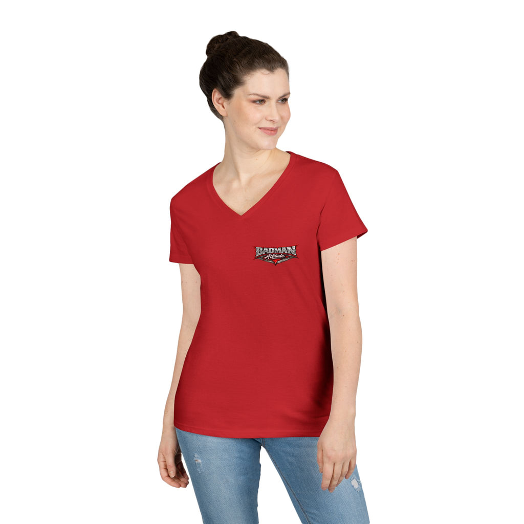 Ladies' V-Neck T-Shirt — 'Bullshit & Bitch in Me' Skull Graphic Tee