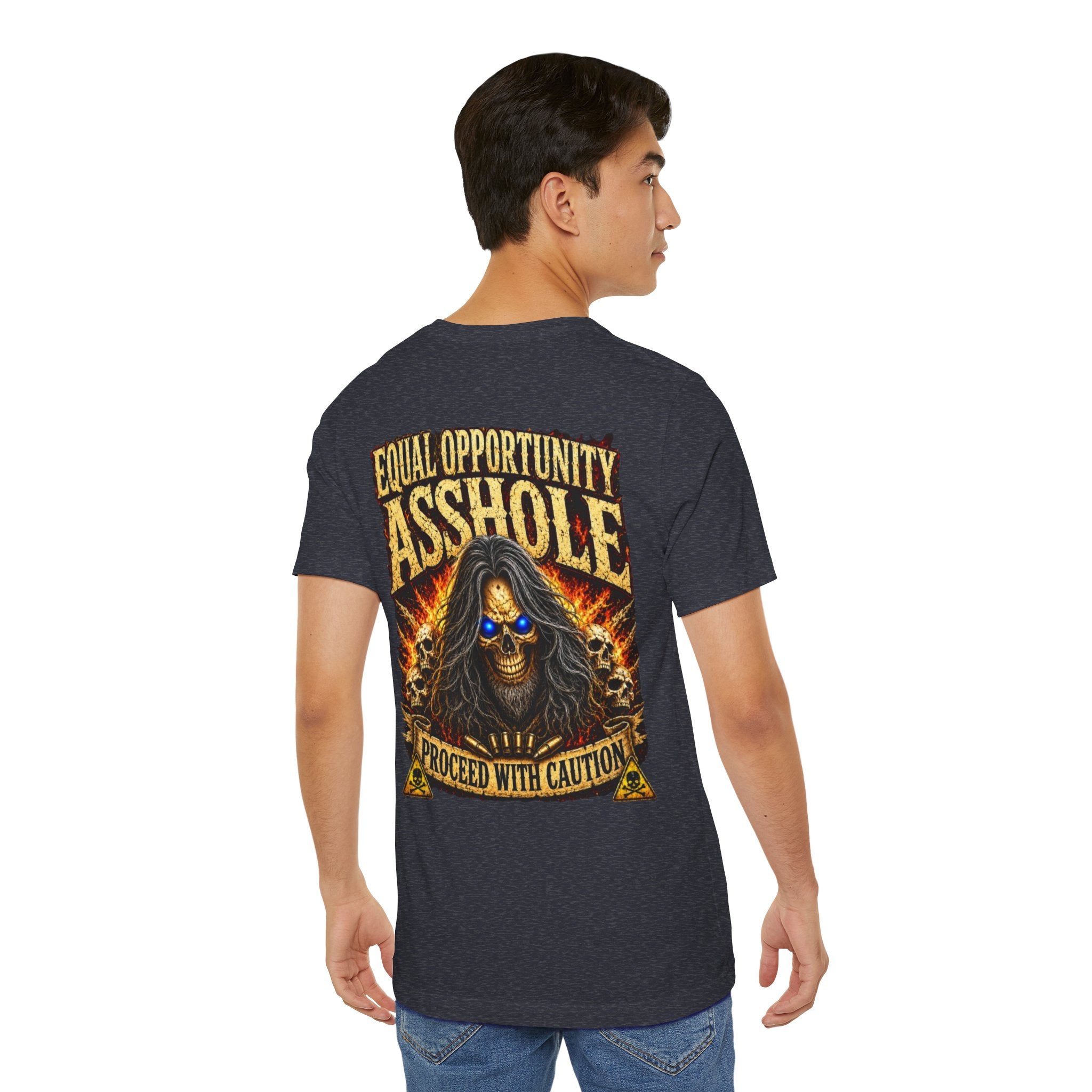 "Equal Opportunity Asshole" Graphic Tee with Skull & Flames (Proceed With Caution)